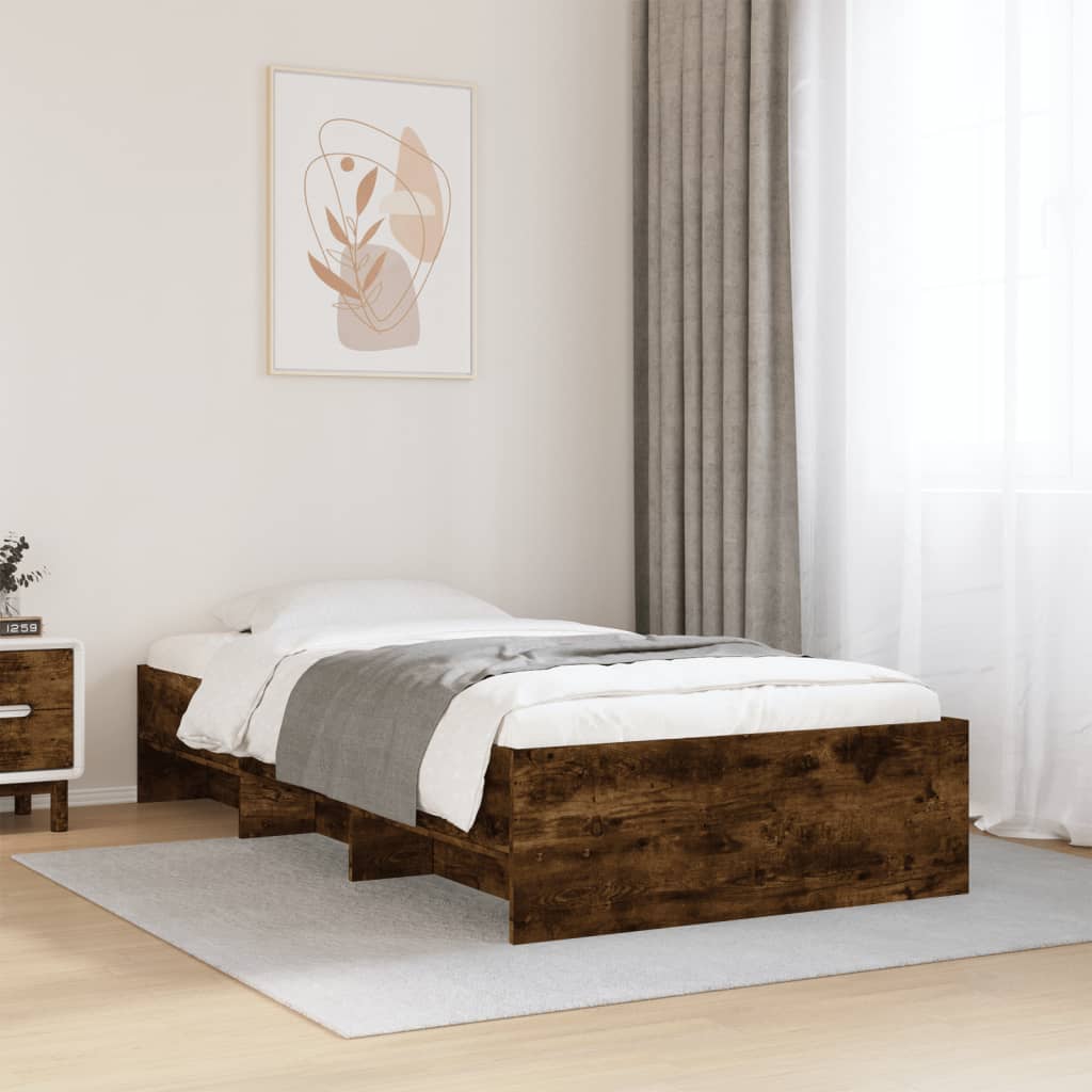 vidaXL Bettgestell ohne Matratze Räuchereiche 90x200 cm Holzwerkstoff