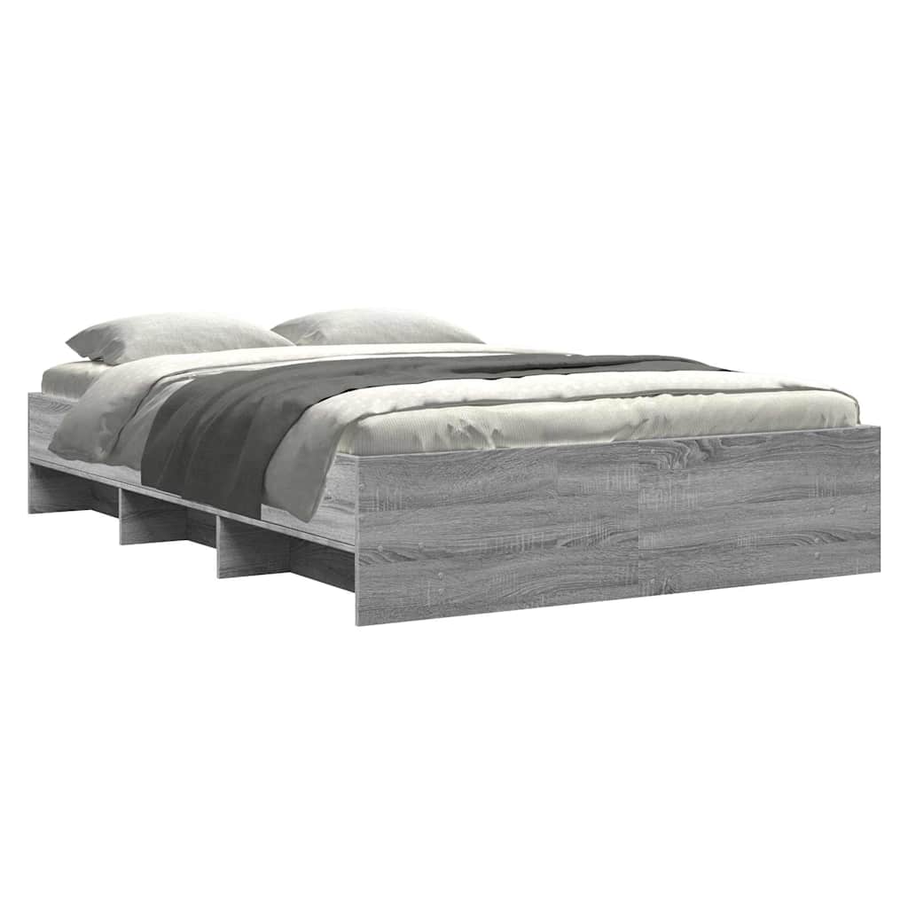 vidaXL Bedframe bewerkt hout grijs sonoma eikenkleurig 140x190 cm, foto 2