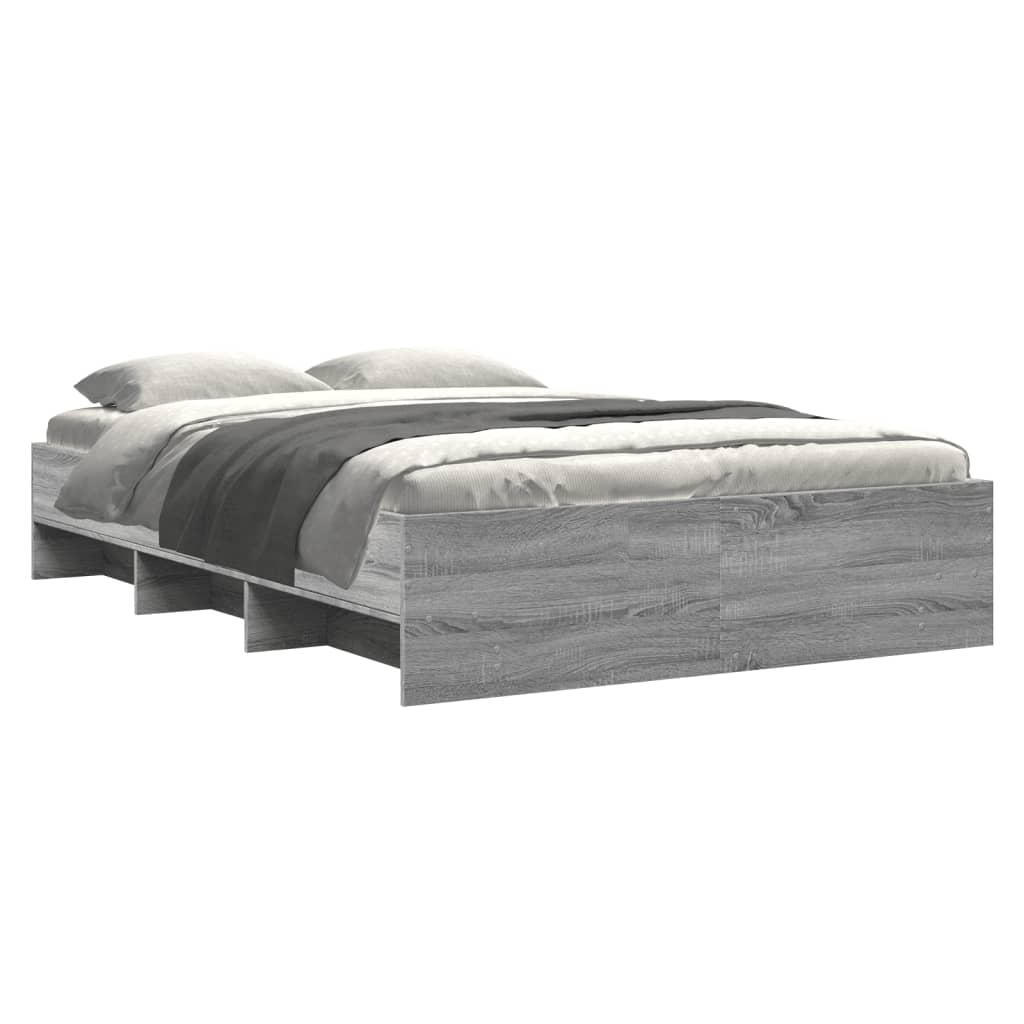 vidaXL Bedframe bewerkt hout grijs sonoma eikenkleurig 135x190 cm, foto 2