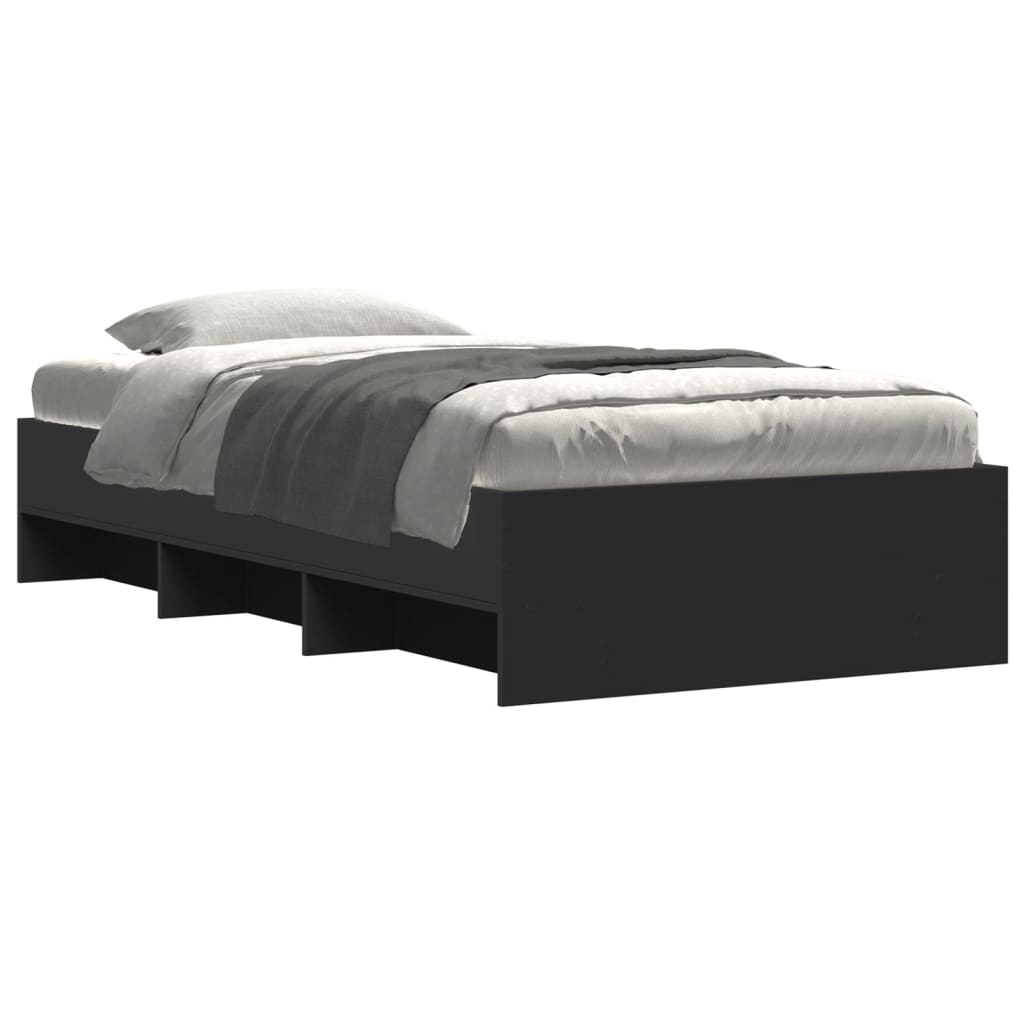 vidaXL Bedframe bewerkt hout zwart 90x190 cm, foto 2