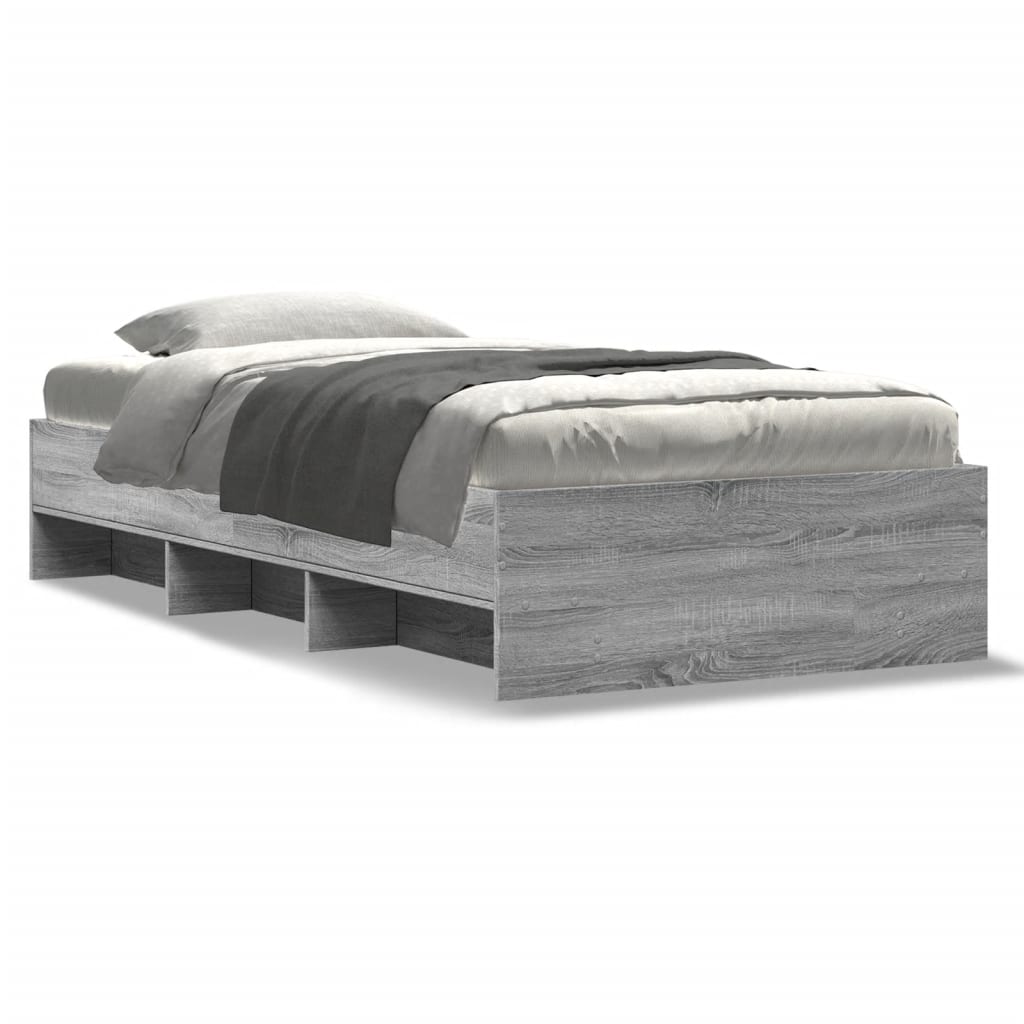 vidaXL Bedframe bewerkt hout grijs sonoma eikenkleurig 90x190 cm, foto 3