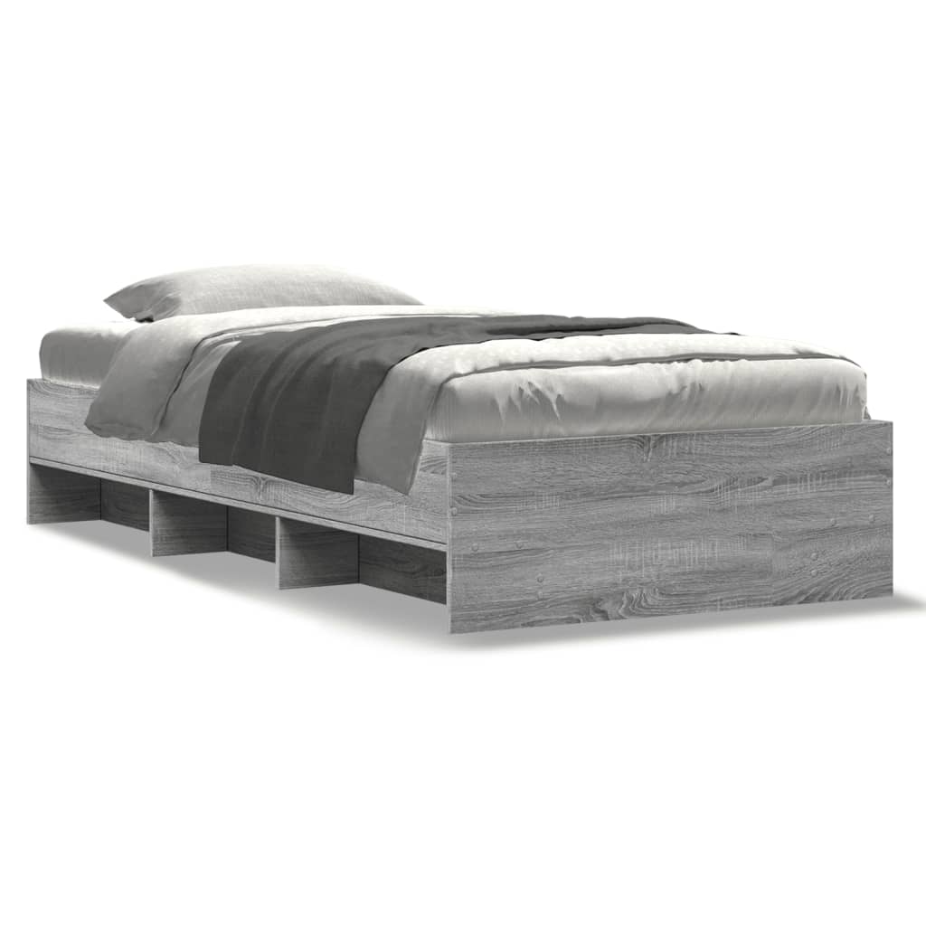 vidaXL Bedframe bewerkt hout grijs sonoma eikenkleurig 75x190 cm, foto 3