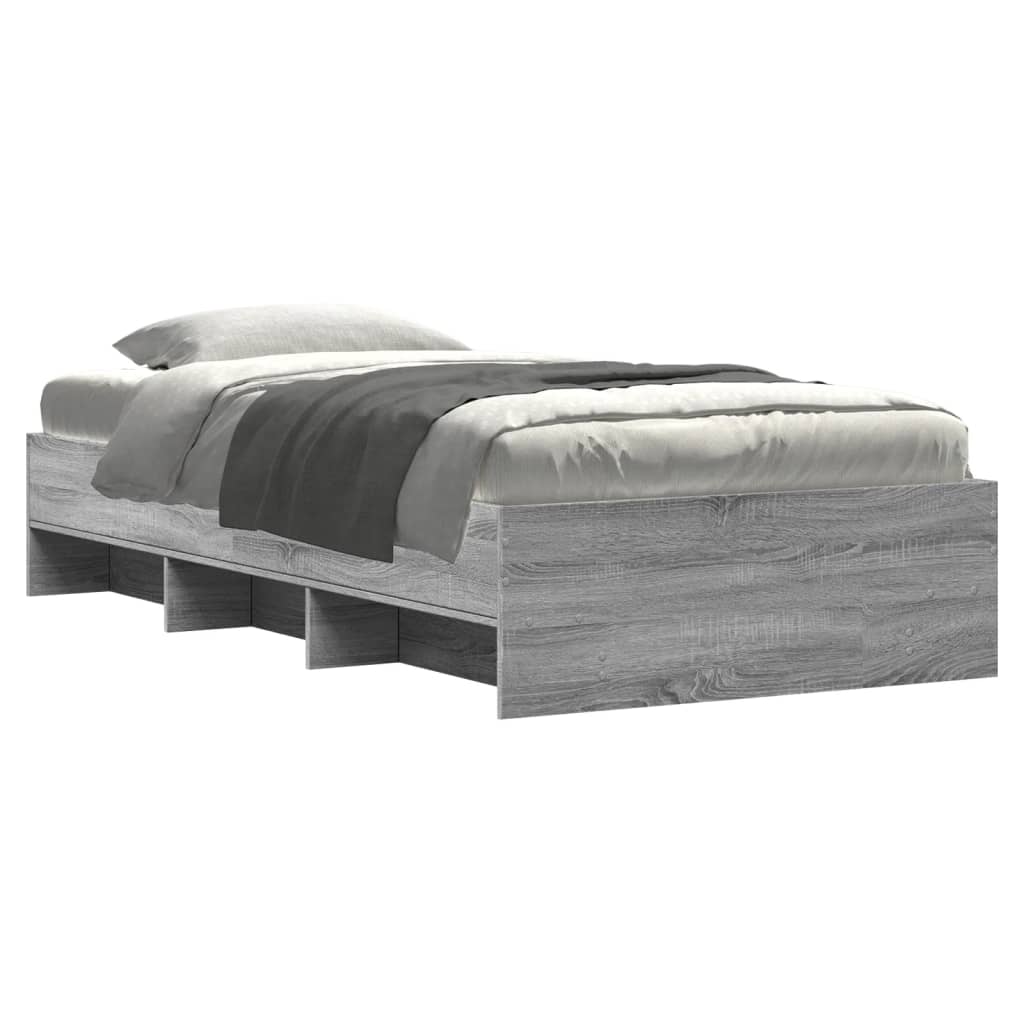 vidaXL Bedframe bewerkt hout grijs sonoma eikenkleurig 75x190 cm, foto 2