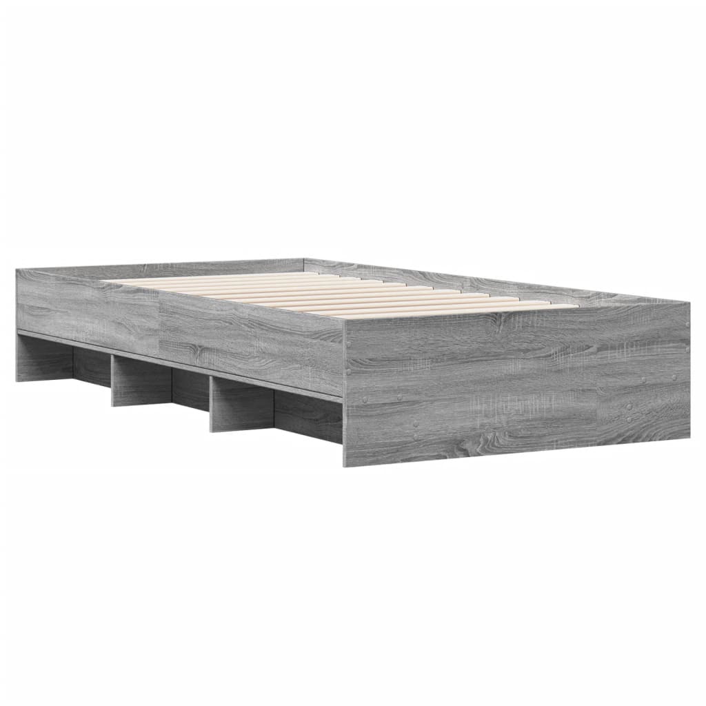 vidaXL Bedframe bewerkt hout grijs sonoma eikenkleurig 75x190 cm, foto 4