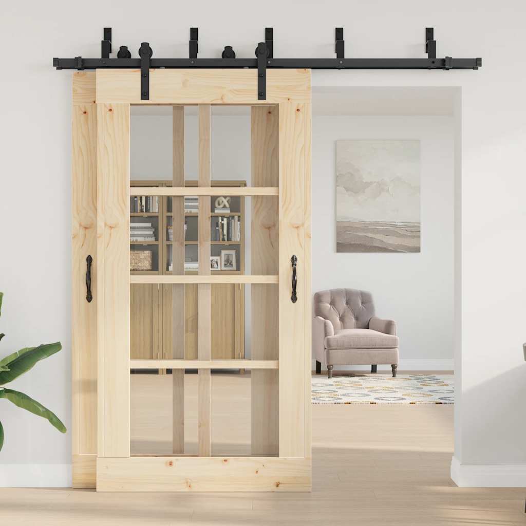 vidaXL Set feronerie pentru uși glisante, negru, 213,5 cm, oțel