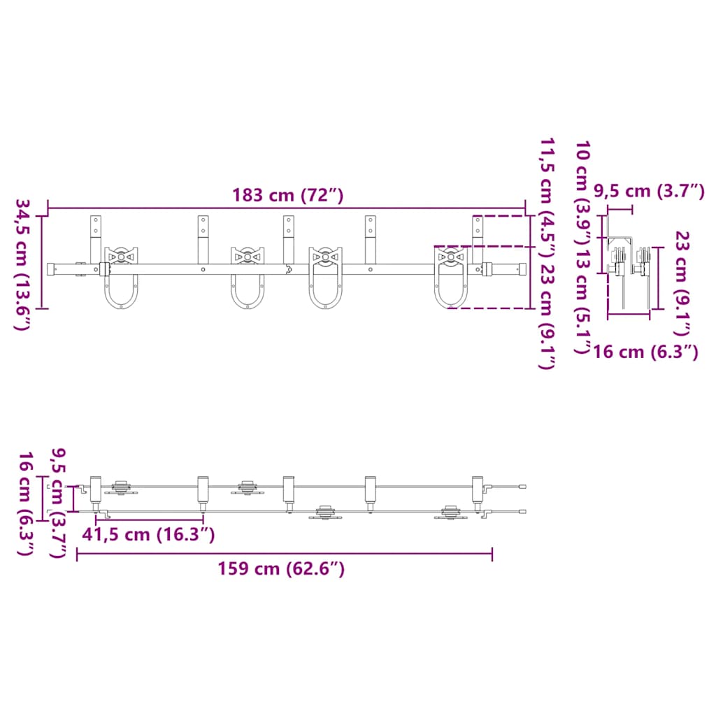 bīdāmo durvju sistēma, 183 cm, melns tērauds