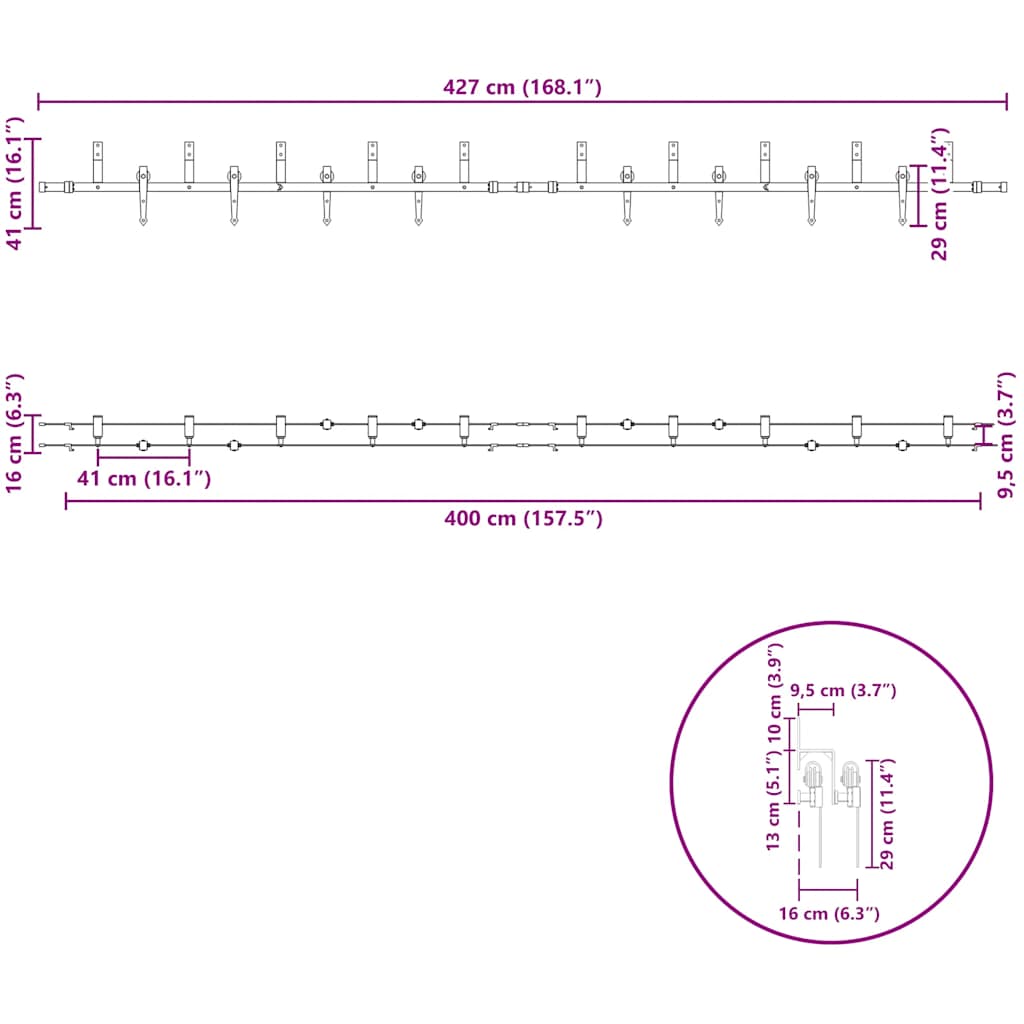 bīdāmo durvju sistēma, 427 cm, melns tērauds