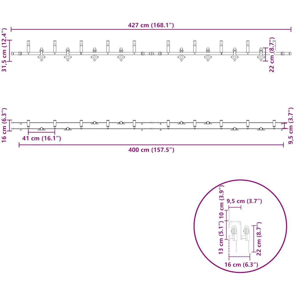 bīdāmo durvju sistēma, 427 cm, melns tērauds