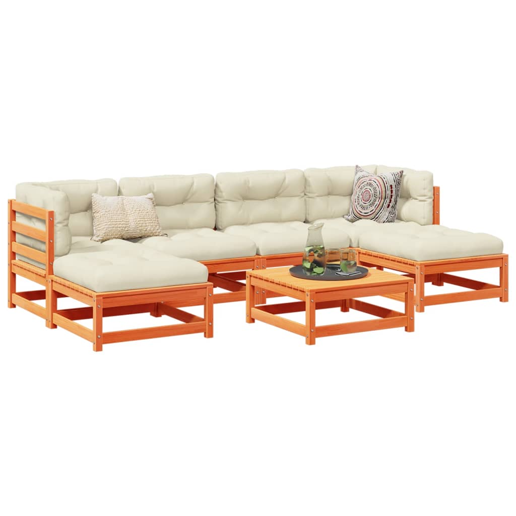 vidaXL Set canapele grădină cu perne, 7 piese, maro, lemn masiv de pin