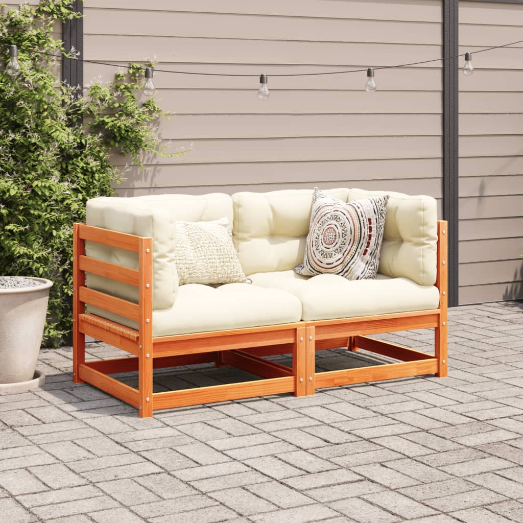 vidaXL 2-delige Loungeset met kussens massief grenenhout wasbruin afbeelding