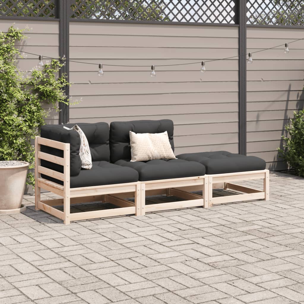 vidaXL 3-delige Loungeset met kussens massief grenenhout afbeelding