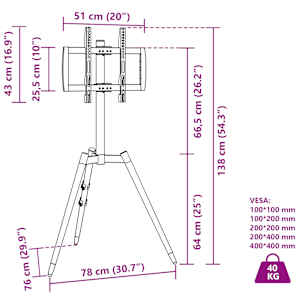 Stojan na TV trojnožka 37"–65" max. VESA 400 x 400 mm 40 kg - obrázek 10