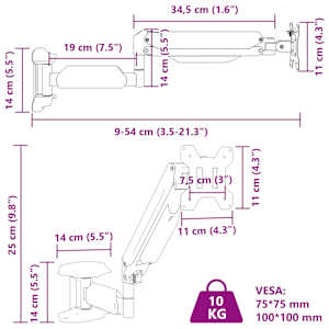 Nástěnný držák na monitor max. 72" plynová pružina 10 kg - obrázek 11