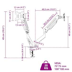 Dvojité rameno na monitory max. 27" plynová pružina 20 kg - obrázek 12