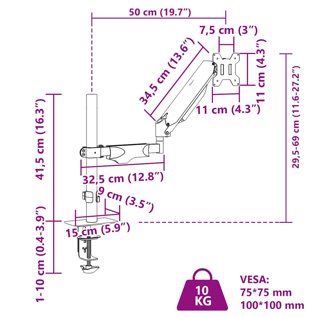 Egykaros monitorállvány max 27" képernyőhöz os gázrugó 10kg 