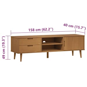 TV stolek MOLDE hnědý 158 x 40 x 49 cm masivní borové dřevo - obrázek 8