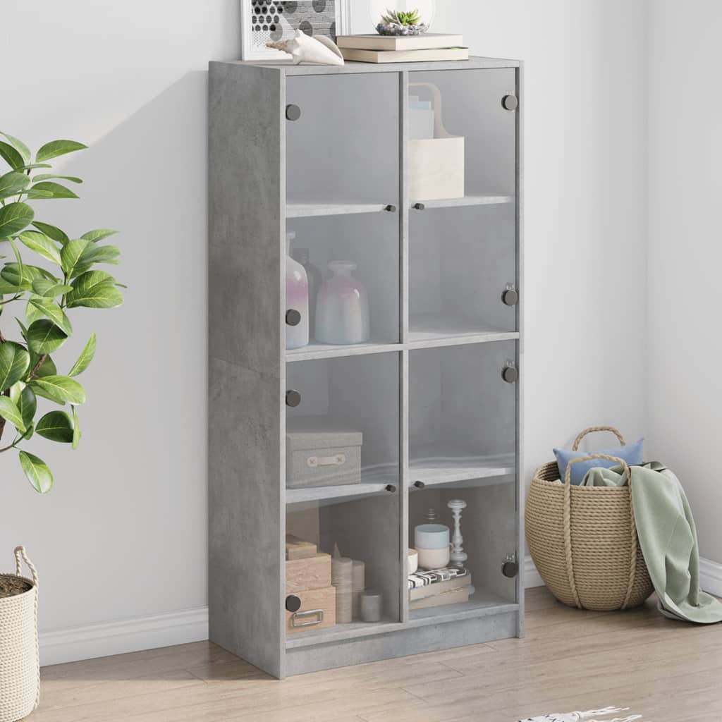 vidaXL Highboard mit Türen Betongrau 68x37x142 cm Holzwerkstoff