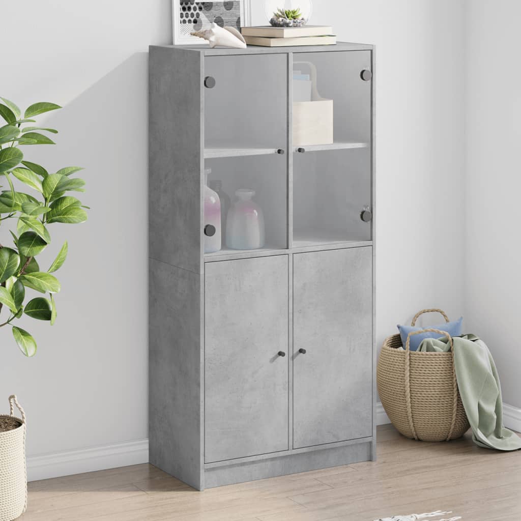 vidaXL Highboard mit Türen Betongrau 68x37x142 cm Holzwerkstoff