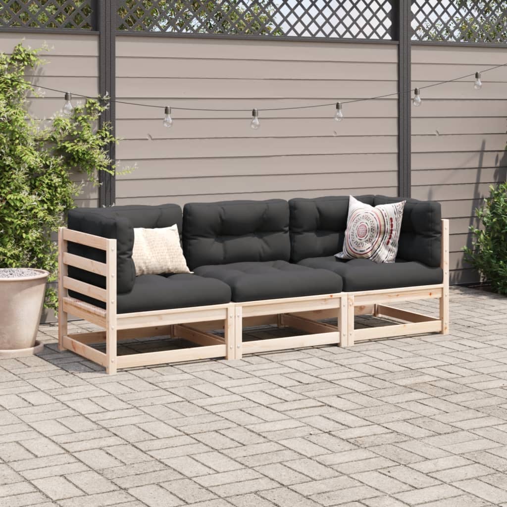 vidaXL 3-delige Loungeset met kussens massief grenenhout