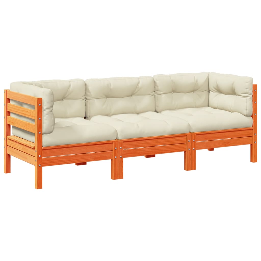 vidaXL 3dílná zahradní sedací souprava podušky voskově hnědá borovice