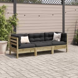 vidaXL 3 Piece Garden Sofa Set with Cushions Impregnated Wood Pine