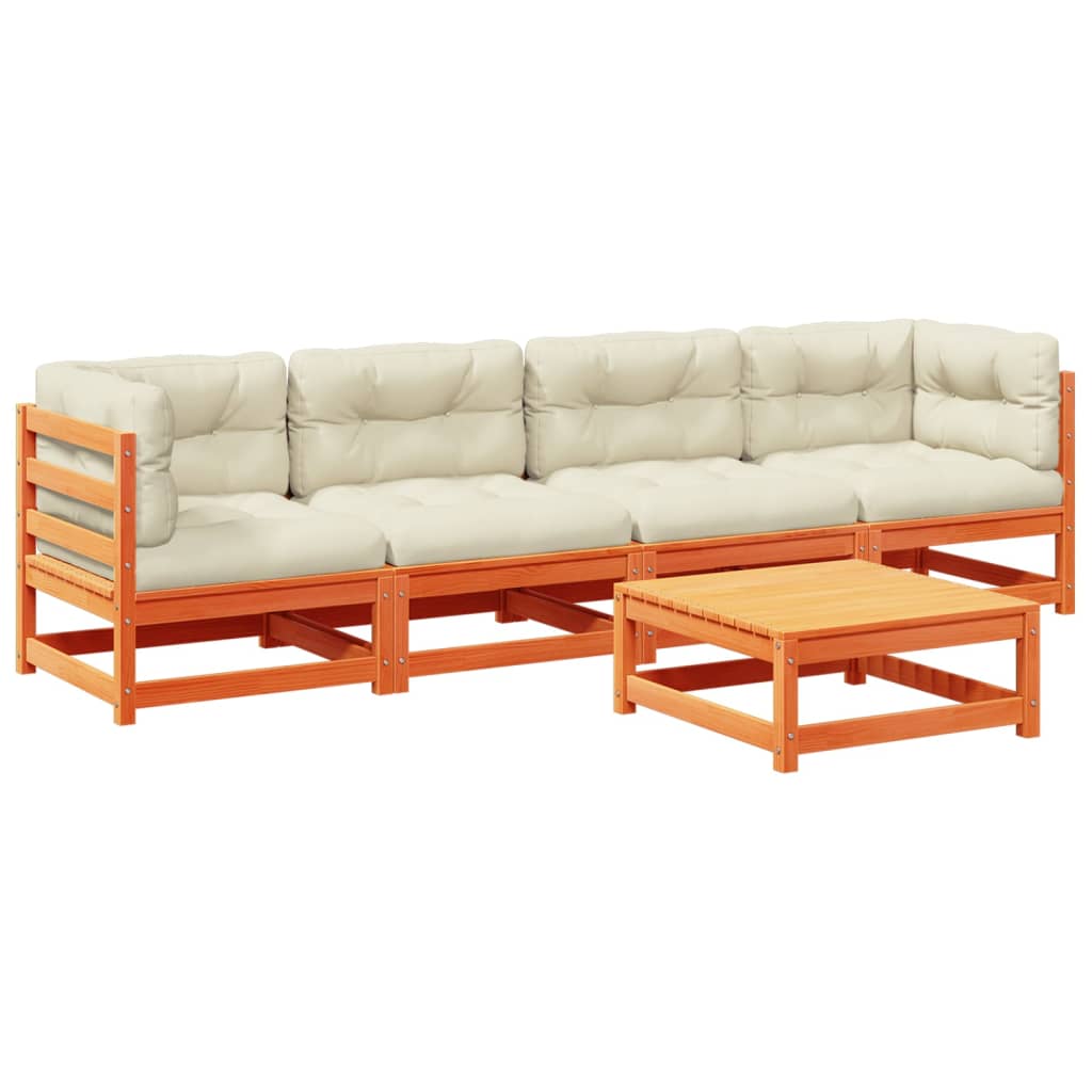 Thumbnail - vidaXL 5-tlg. Garten-Sofagarnitur mit Kissen Wachsbraun Kiefernholz