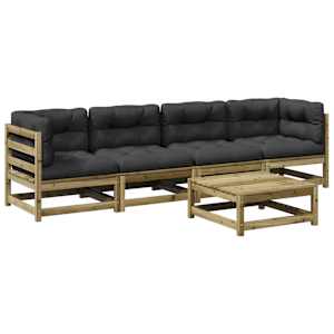 Vrtna sedežna garnitura 5-delna z blazinami impreg. borovina - slika 2