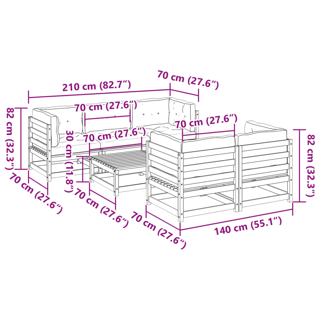 Zestaw mebli ogrodowych sosnowych - 70x70x67, antracytowe poduszki
