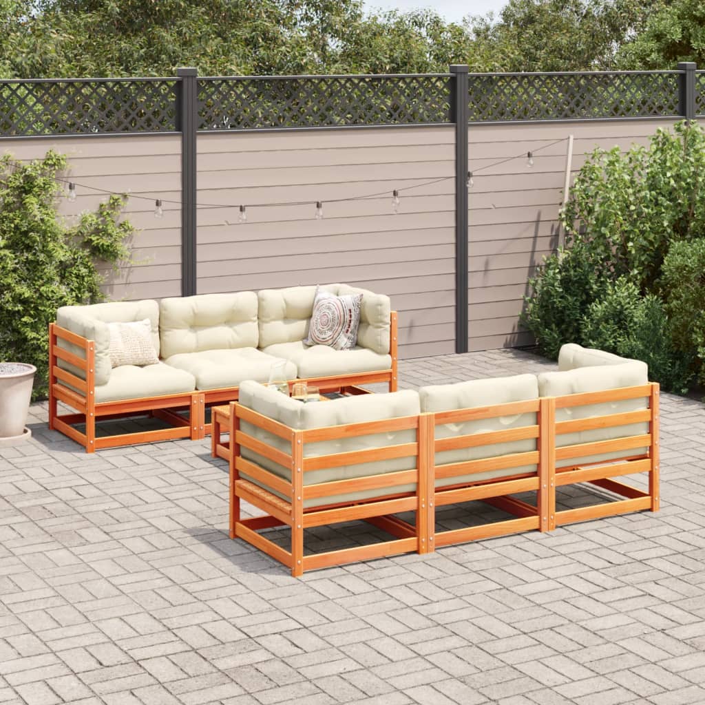 Thumbnail - vidaXL 7-tlg. Garten-Sofagarnitur Wachsbraun Massivholz Kiefer
