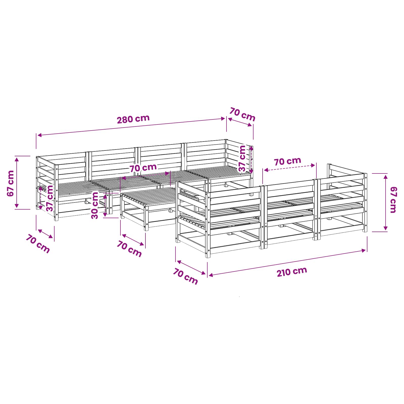 8 Piece Garden Sofa Set Impregnated Wood Pine size guide