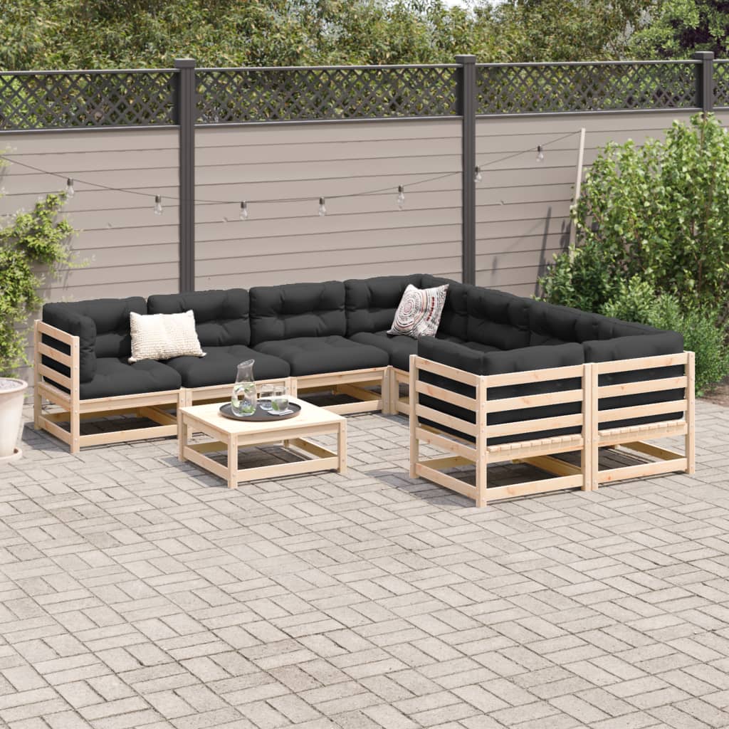 vidaXL 9-delige Loungeset met kussens massief grenenhout afbeelding