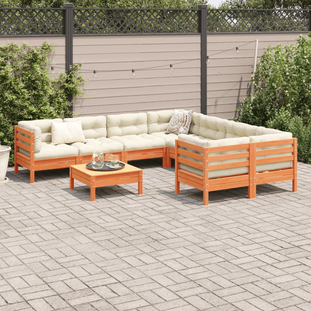 vidaXL 9-delige Loungeset met kussens massief grenenhout wasbruin afbeelding