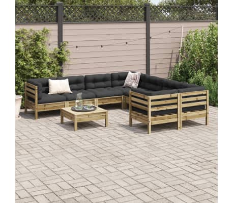 vidaXL 9 Piece Garden Sofa Set with Cushions Impregnated Wood Pine