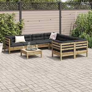 vidaXL 9 Piece Garden Sofa Set with Cushions Impregnated Wood Pine