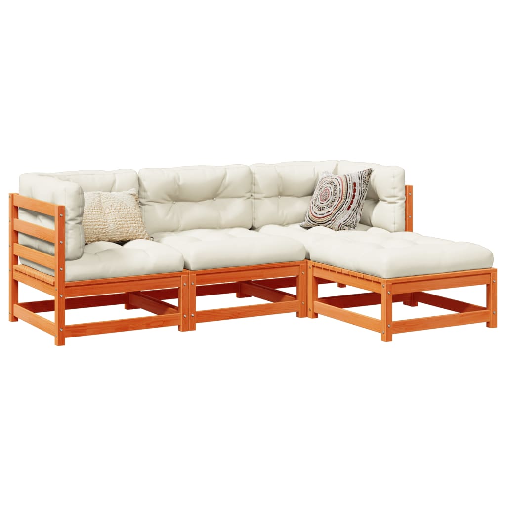 vidaXL Set canapea de grădină, 4 piese, maro ceruit, lemn masiv de pin