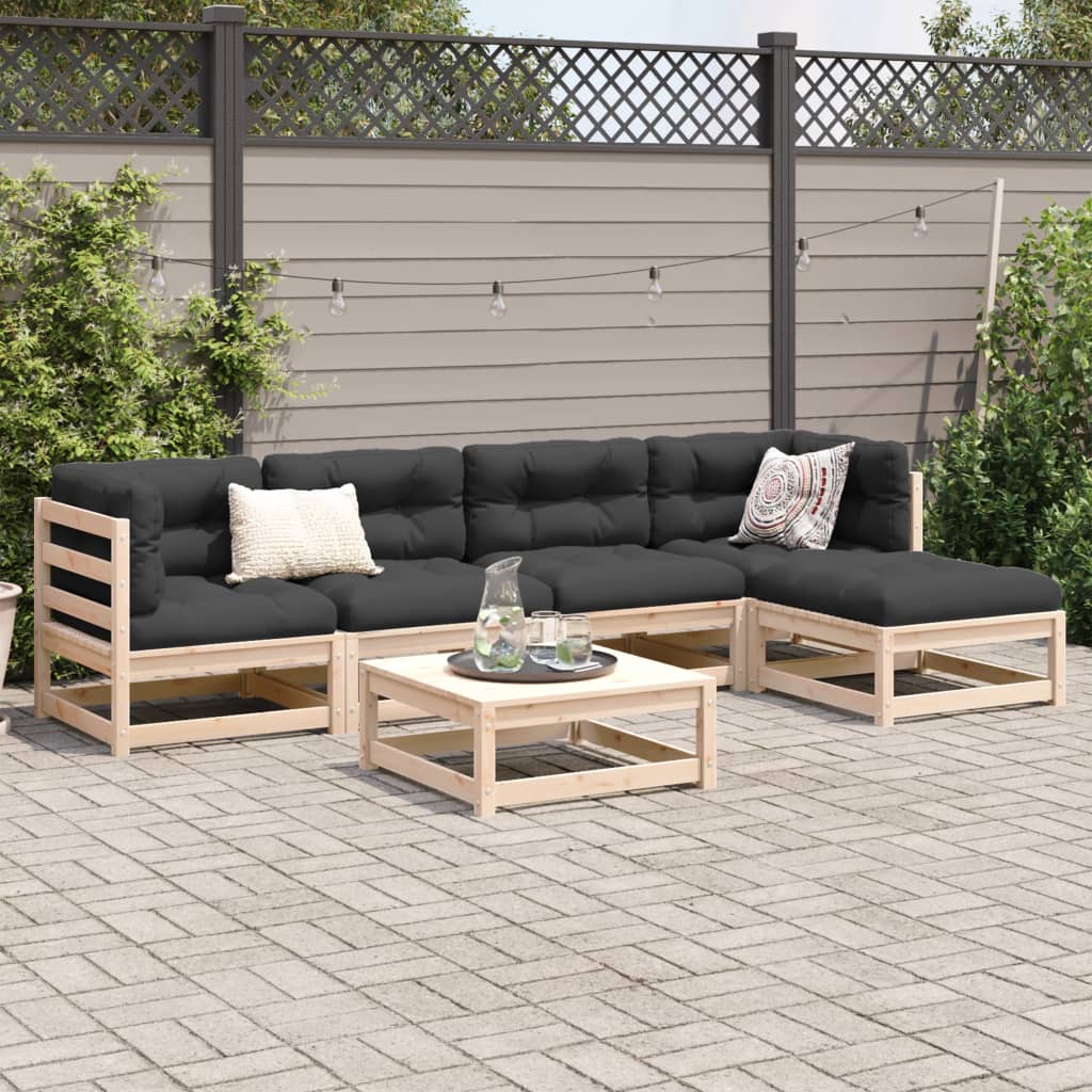 vidaXL 6-delige Loungeset met kussens massief grenenhout afbeelding