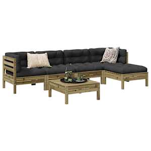 Vrtna sedežna garnitura 6-delna z blazinami impreg. borovina