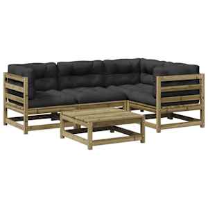 Vrtna sedežna garnitura 5-delna z blazinami impreg. borovina - slika 2