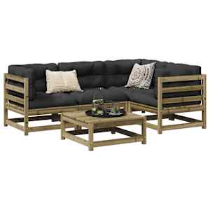 Vrtna sedežna garnitura 5-delna z blazinami impreg. borovina