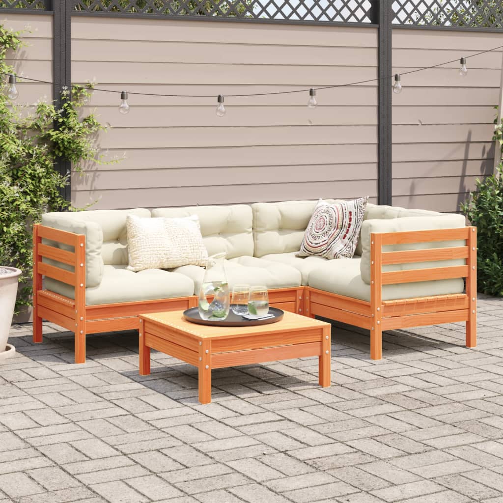 vidaXL 5-delige Loungeset met kussens massief grenenhout wasbruin afbeelding
