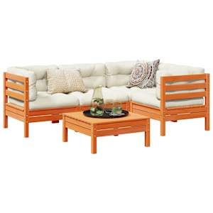 Vrtna sedežna garnitura 5-delna z blazinami voščeno rjava