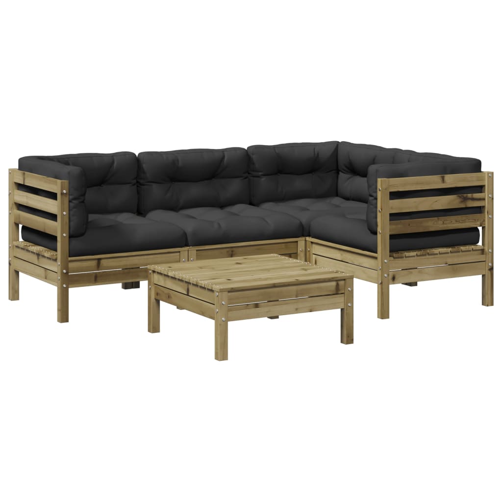vidaXL Set mobilier de grădină cu perne, 5 piese, lemn de pin tratat