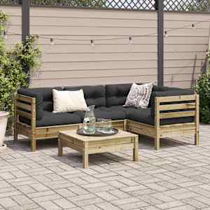 vidaXL 5 Piece Garden Sofa Set with Cushions Impregnated Wood Pine