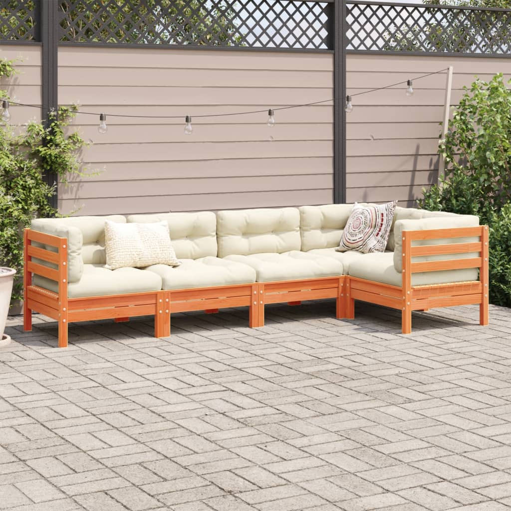 vidaXL 5-delige Loungeset met kussens massief grenenhout wasbruin afbeelding