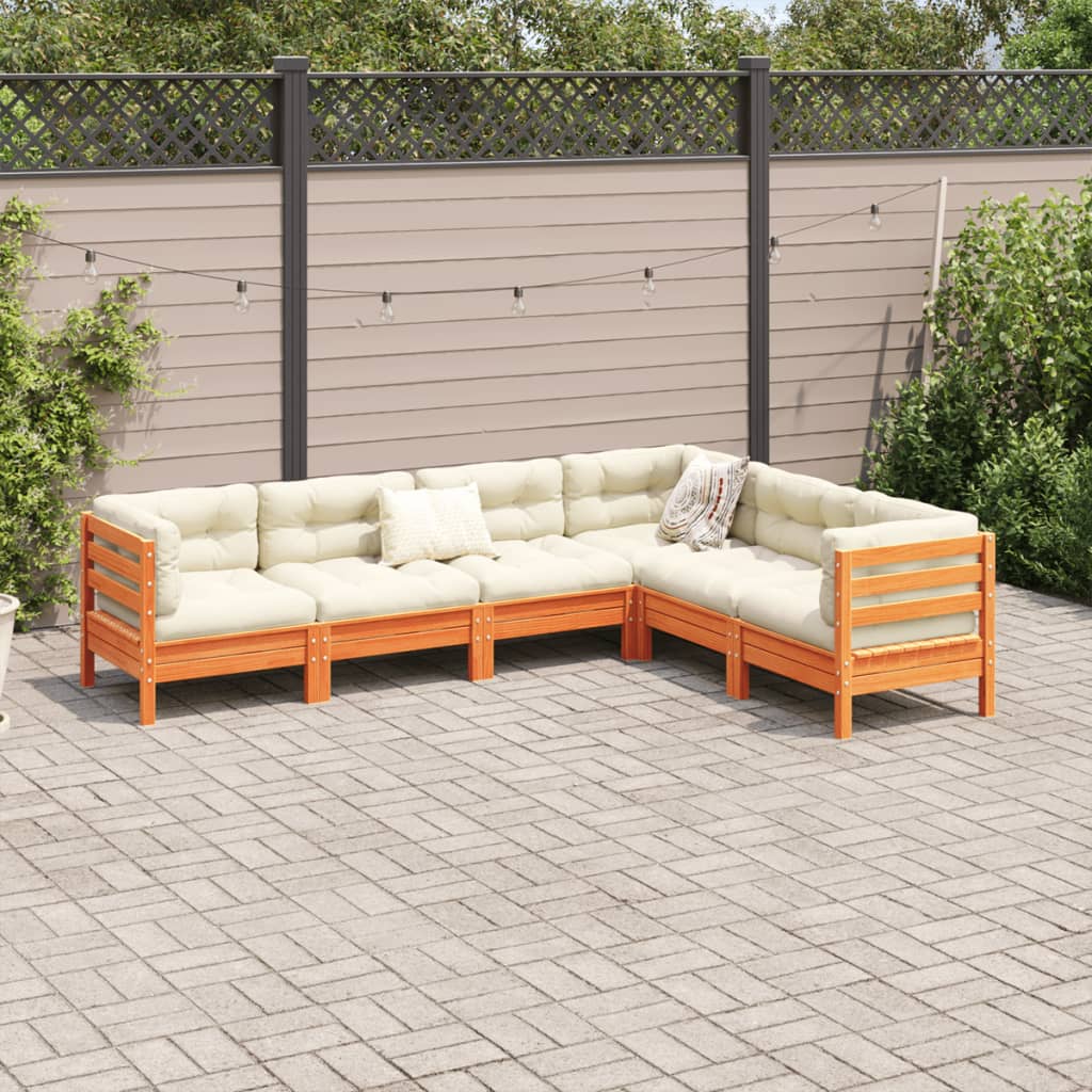 vidaXL 6-delige Loungeset met kussens massief grenenhout wasbruin afbeelding