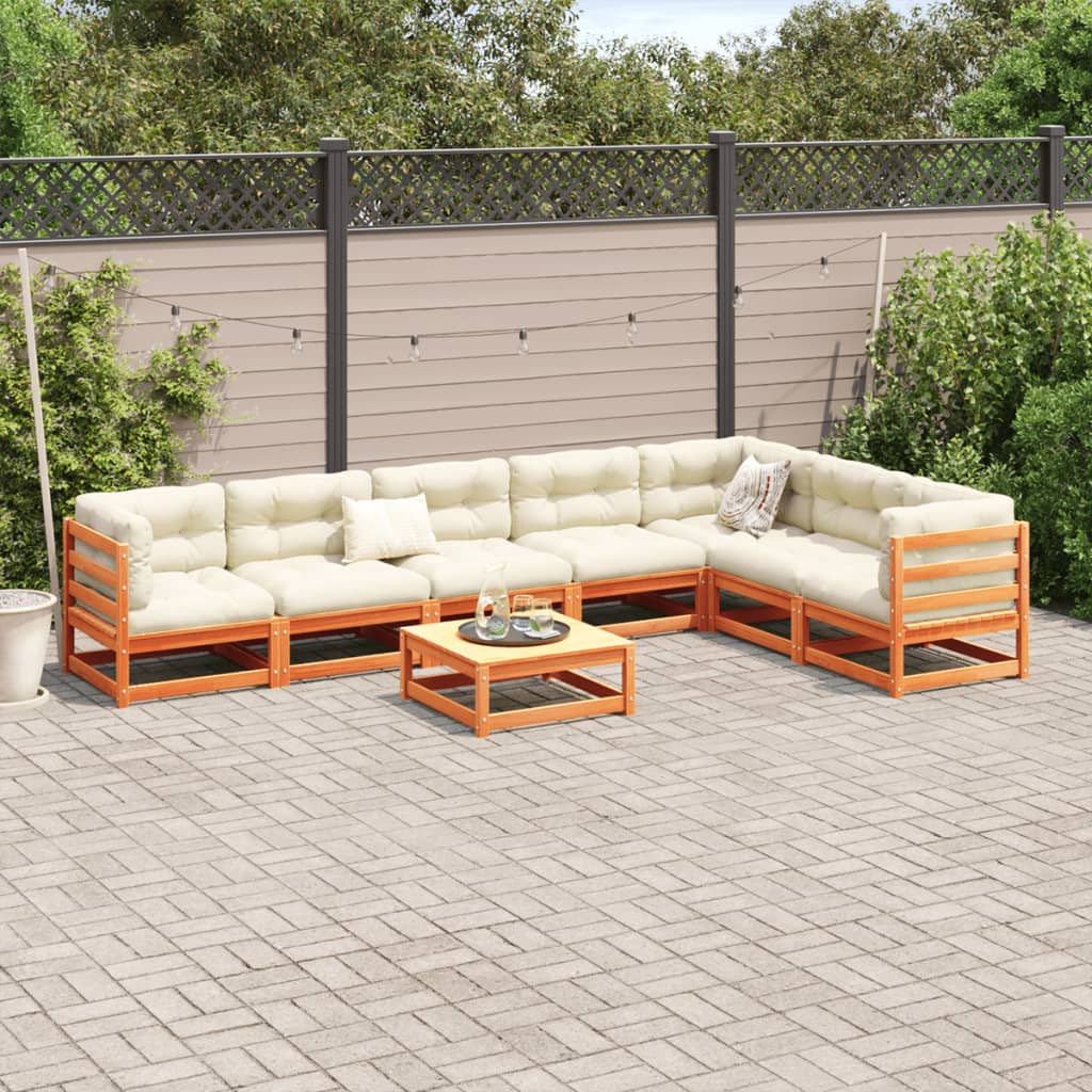vidaXL 8-delige Loungeset met kussens massief grenenhout wasbruin afbeelding