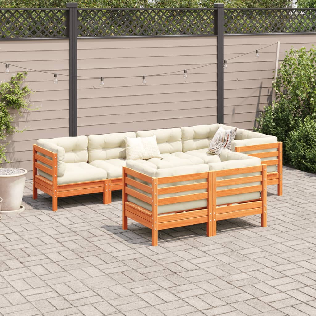 vidaXL 7-delige Loungeset met kussens massief grenenhout wasbruin afbeelding