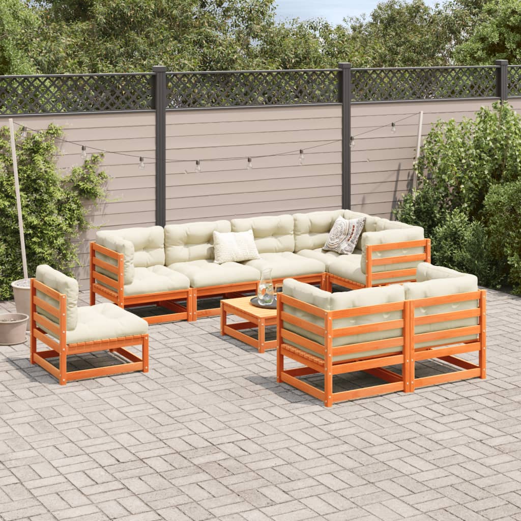 vidaXL 9-delige Loungeset met kussens massief grenenhout wasbruin afbeelding