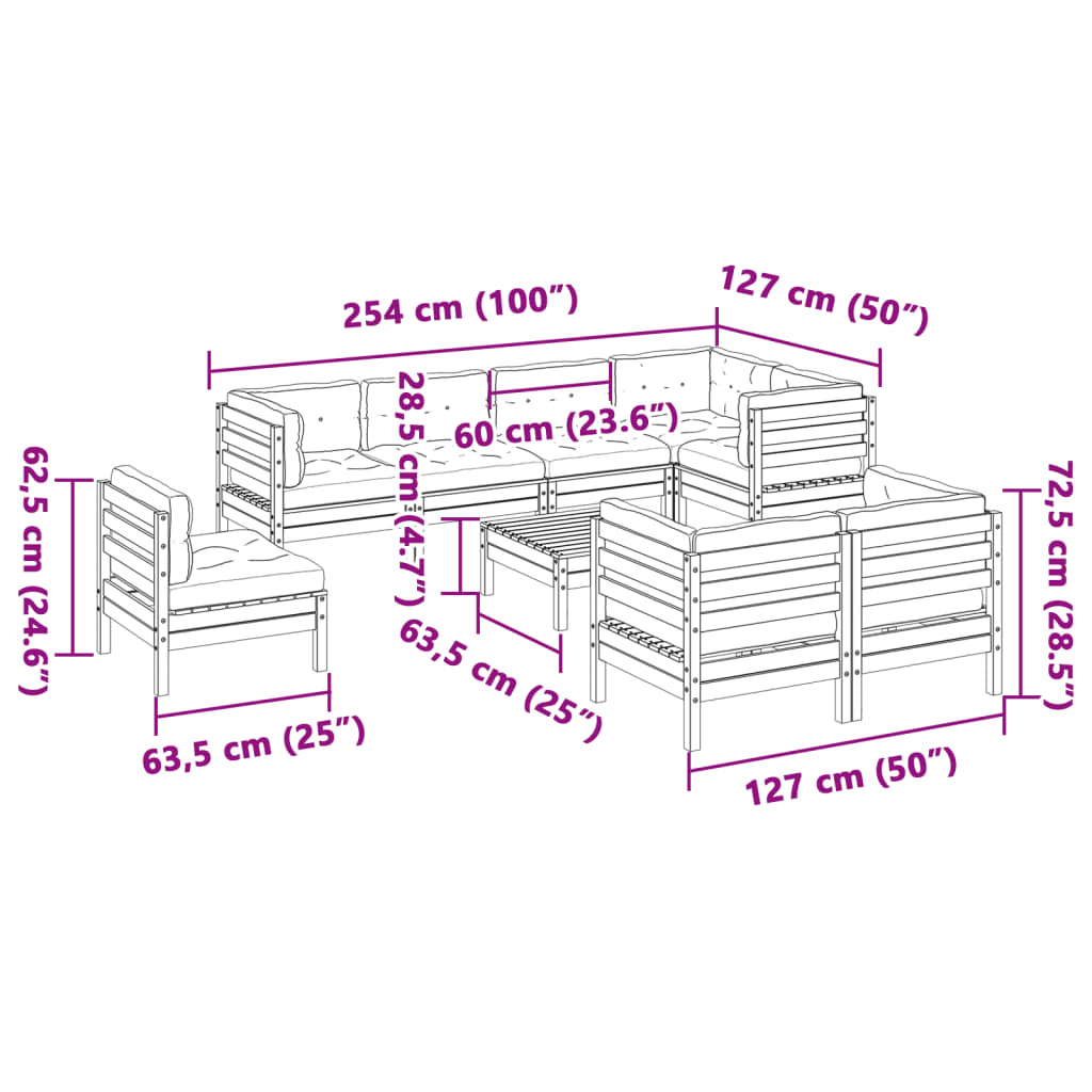 Zestaw wypoczynkowy ogrodowy, sofa narożna, kremowy, drewno sosnowe, 110 kg, 63,5x63,5x62,5cm