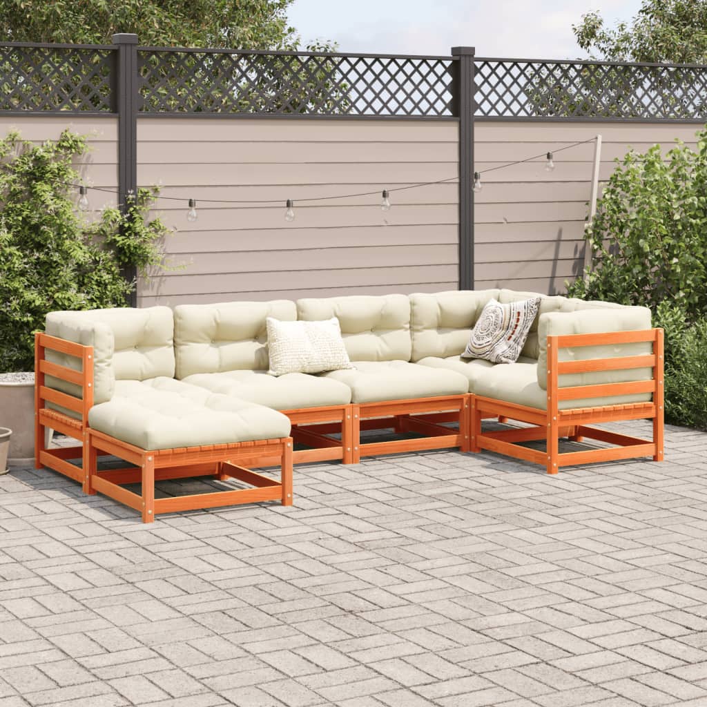 vidaXL 6-delige Loungeset massief grenenhout wasbruin afbeelding